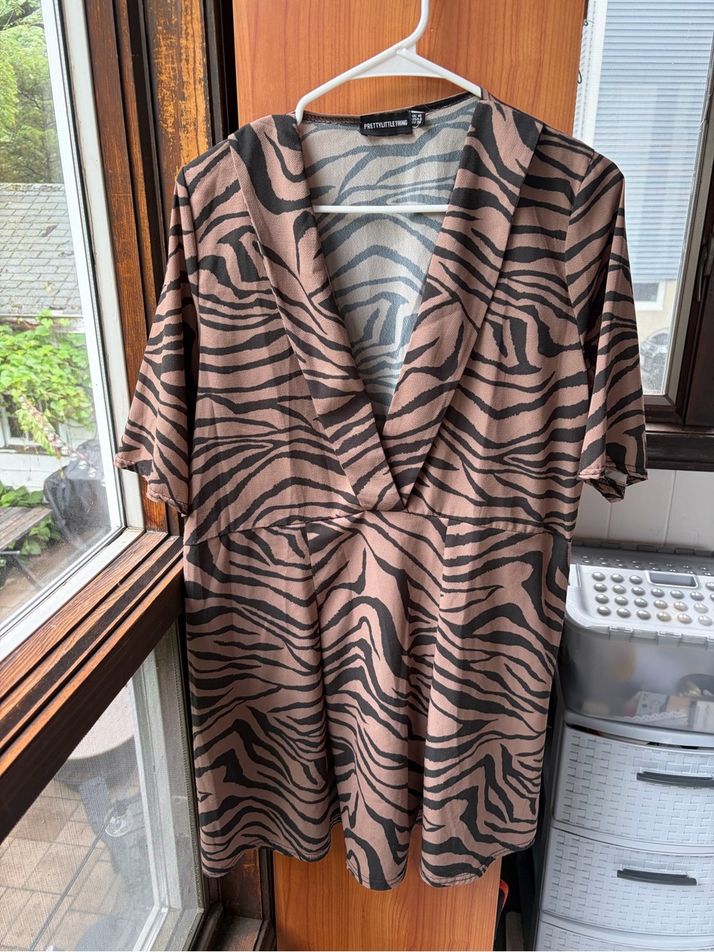 PrettyLittleThing Taupe and Black Zebra Print Top